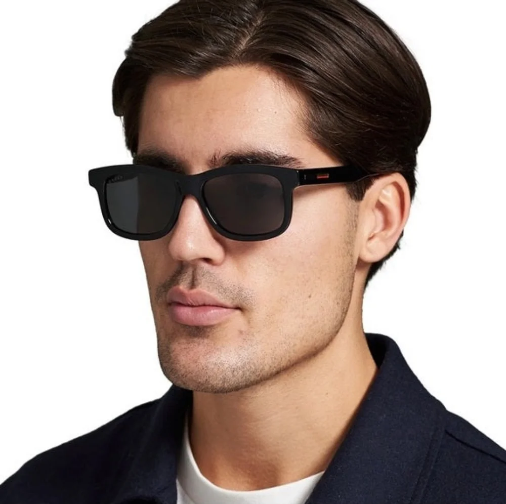 NEW GUCCI MEN'S RECTANGLE SUNGLASSES GG0824S 006 BLACK BROWN EYEWEAR